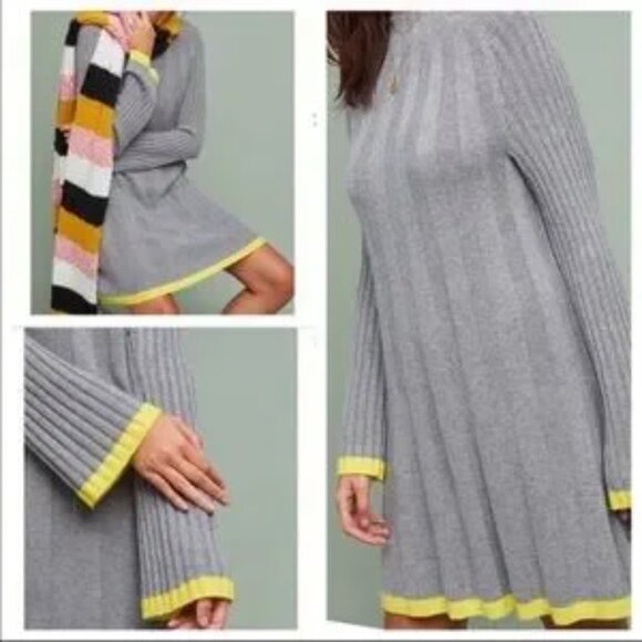 ANTHROPOLOGIE M Arsenau Sweater Dress Cable Knit Bell Sleeve Alpaca Wool - Picture 1 of 7